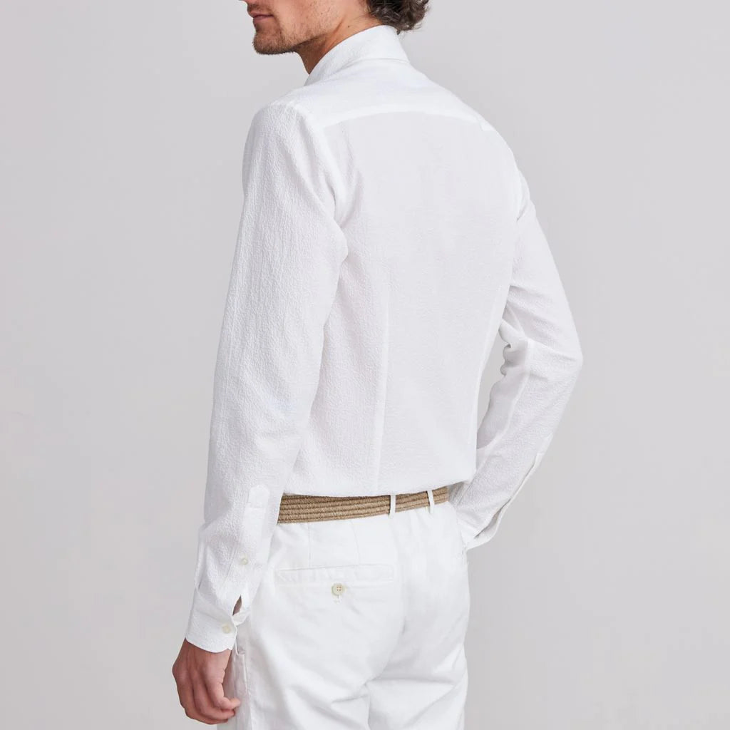 Textured Crinkle Casual LS Shirt in White