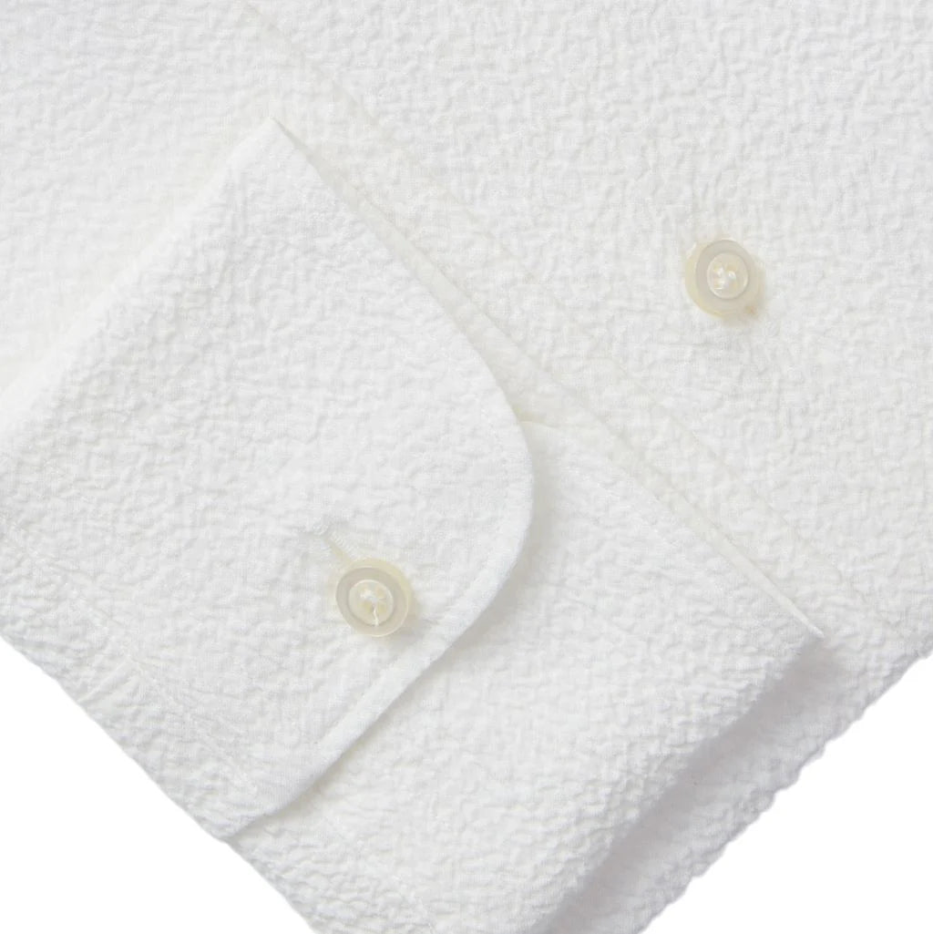 Textured Crinkle Casual LS Shirt in White