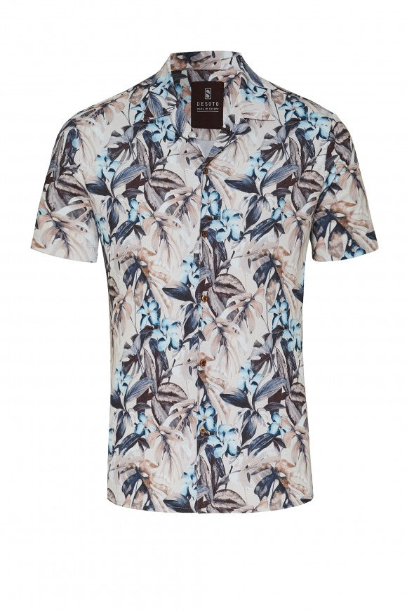 Beige Tropical Print SS Lido Shirt