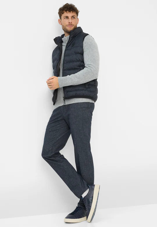 Navy Houndstooth Wool Look Trousers