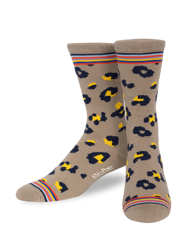 Beige Cheetah Print Dress Socks