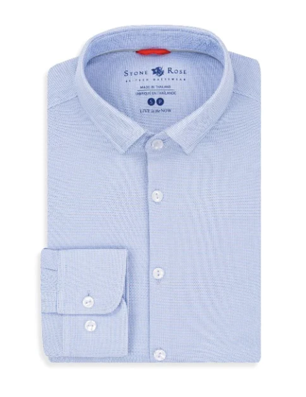 Blue Textured Knit Performance Long Sleeve Shirt