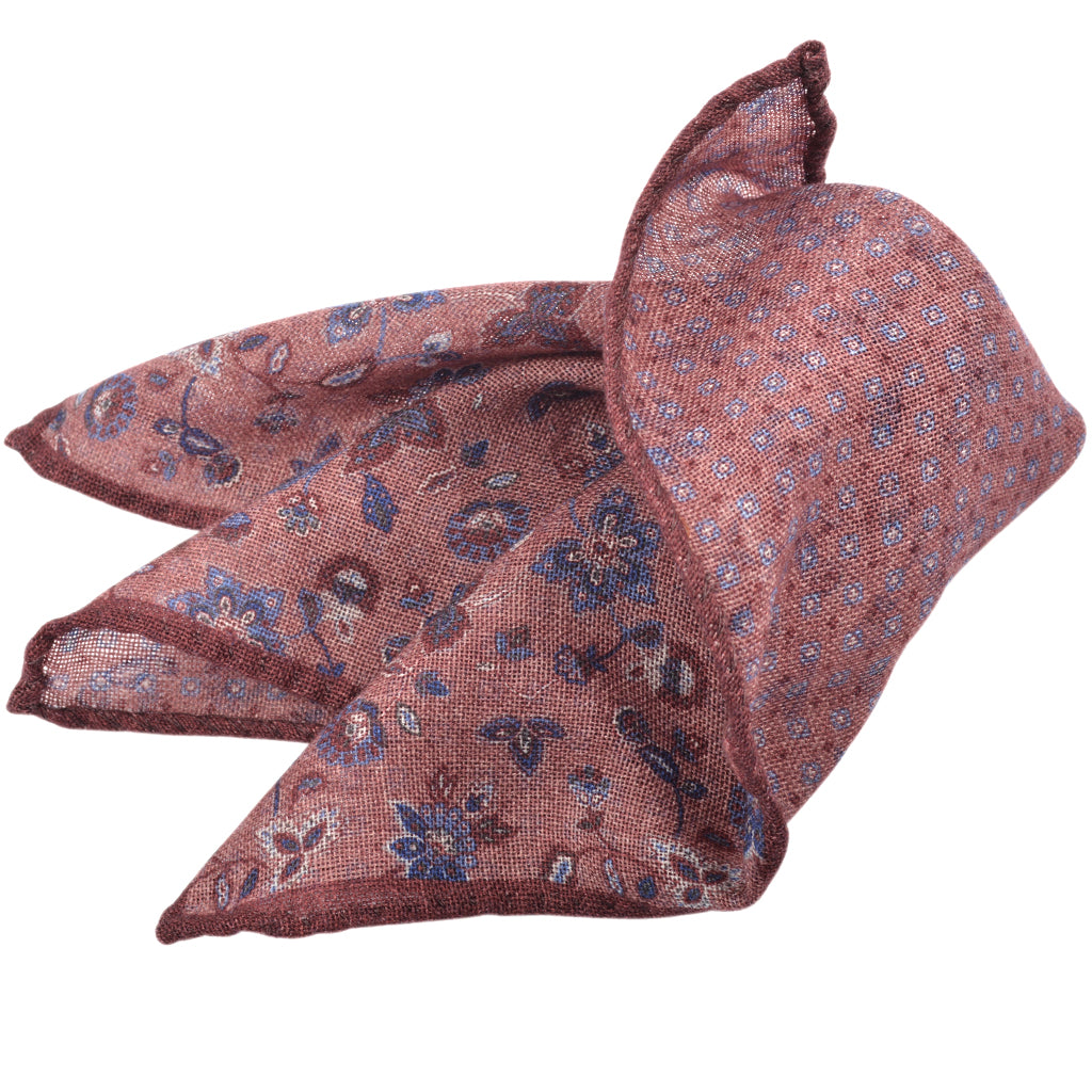 Reversible Floral Neat Pocket Square in Wine / Blush