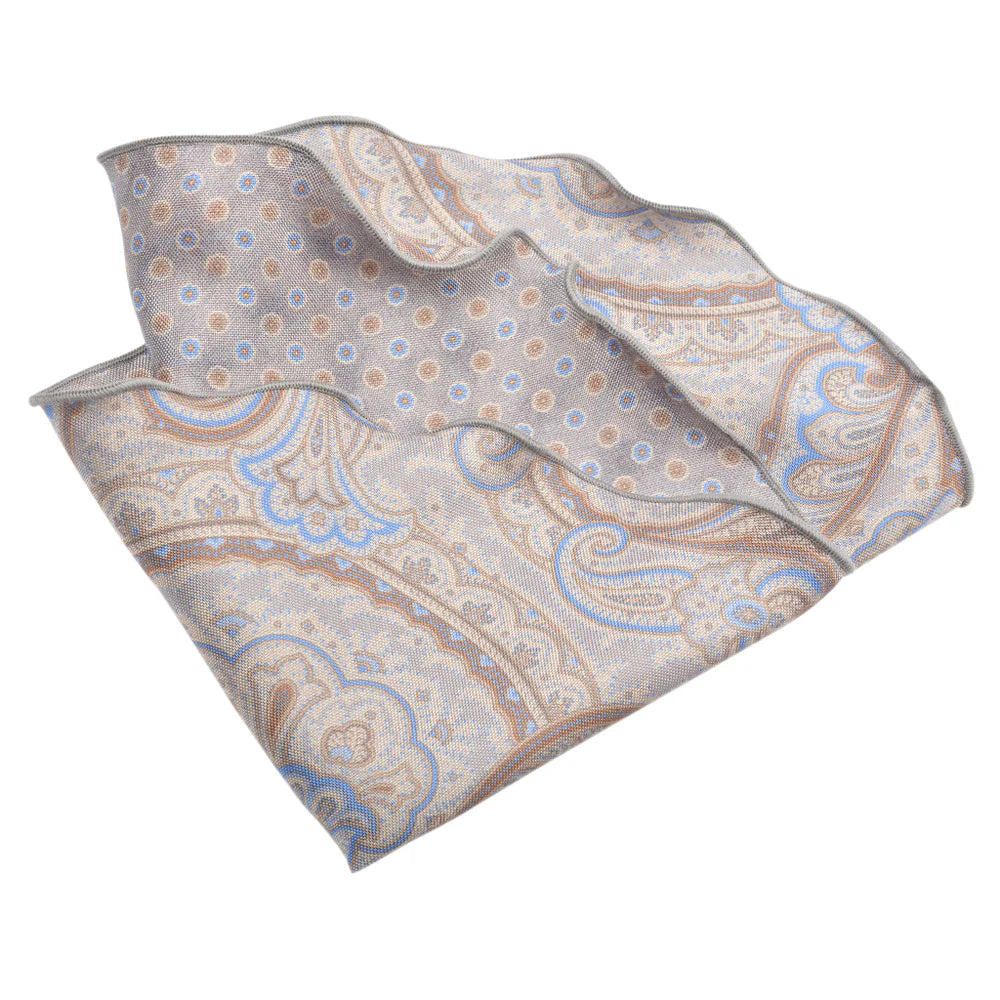 Blue Brown Paisley Medallion Reversible Pocket Round