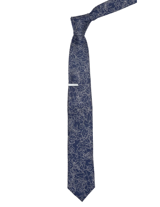 Floral Lace Tie in Navy Silver