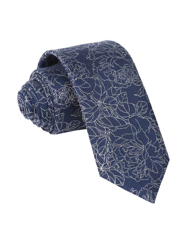 Floral Lace Tie in Navy Silver
