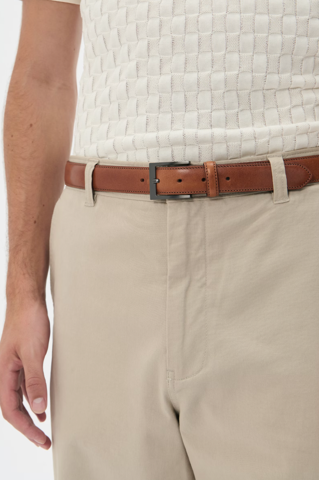Frank Stitch Leather Belt in Tan