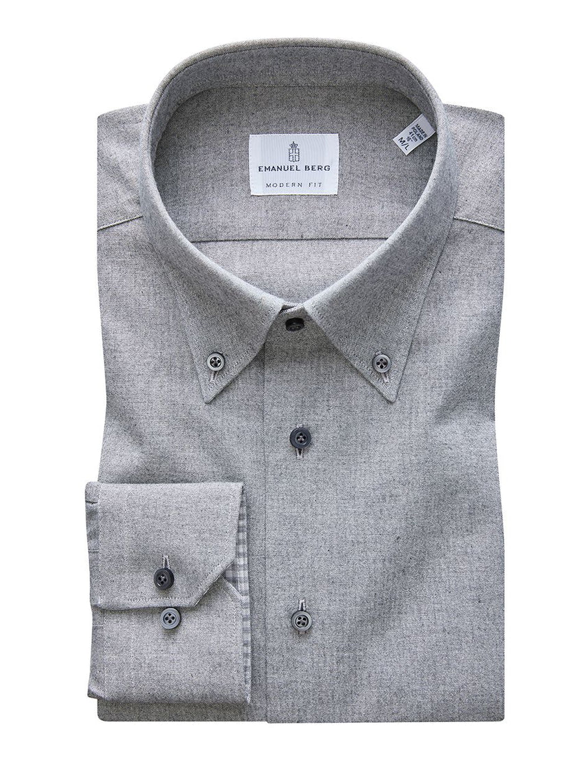 Grey Oxford Melange Shirt with Checkered Contrasts