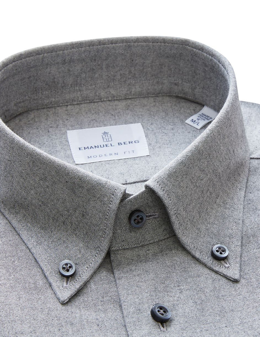 Grey Oxford Melange Shirt with Checkered Contrasts