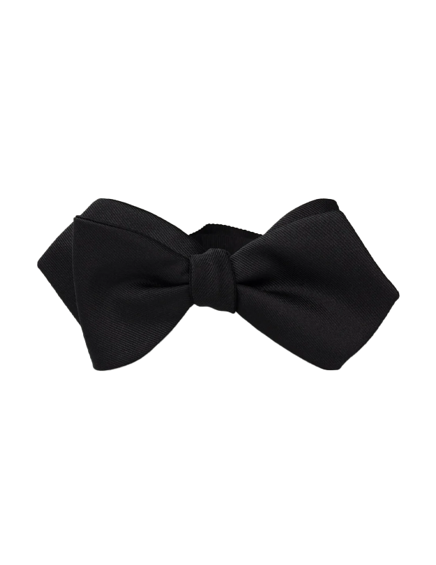 Grosgrain Solid Black Diamond Tip Bow Tie- Pre Tie