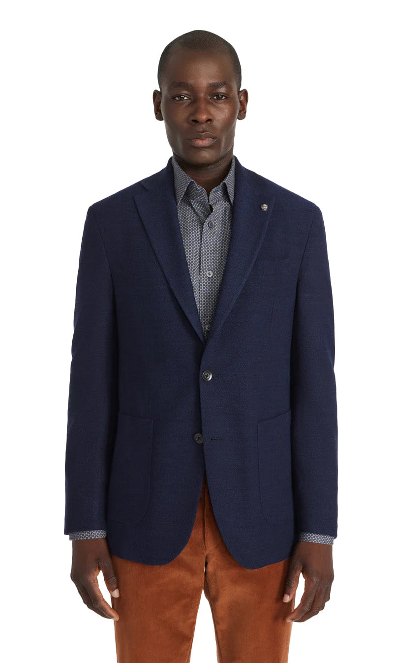 Hampton solid wool and lycra blazer in Navy
