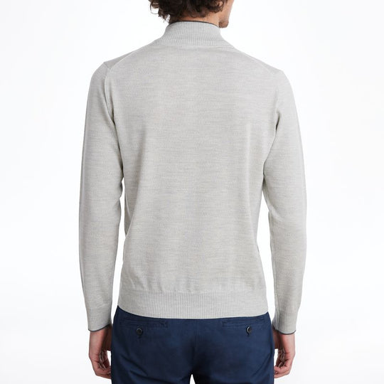 Light Grey Mock Neck Quarter-Zip Wool Sweater