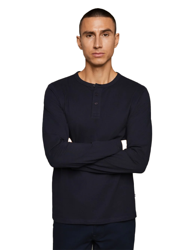 Jerma Grandad Henley LS in Dark Navy