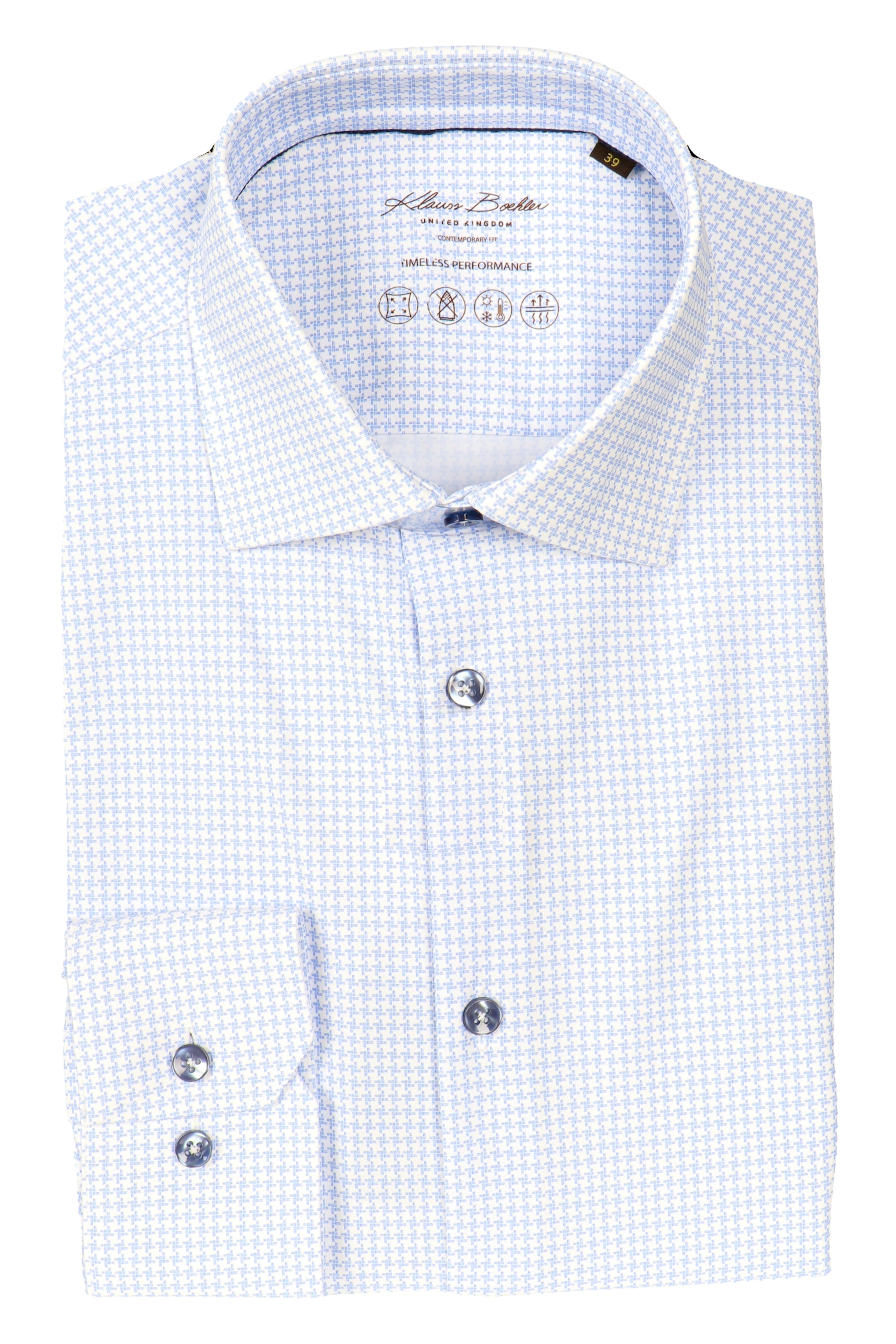 Blue/White Houndstooth Timeless Performance Stretch Dress Shirt