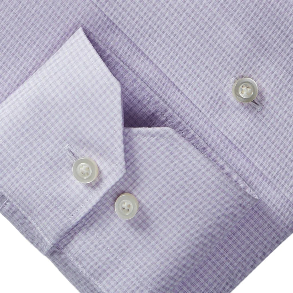 Natural Stretch Yoga Twill Premium Luxury Dress Shirt in Lilac Check