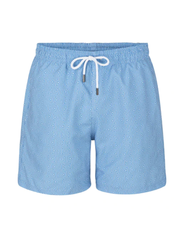 Light Blue Geometric Stretch Swim Shorts