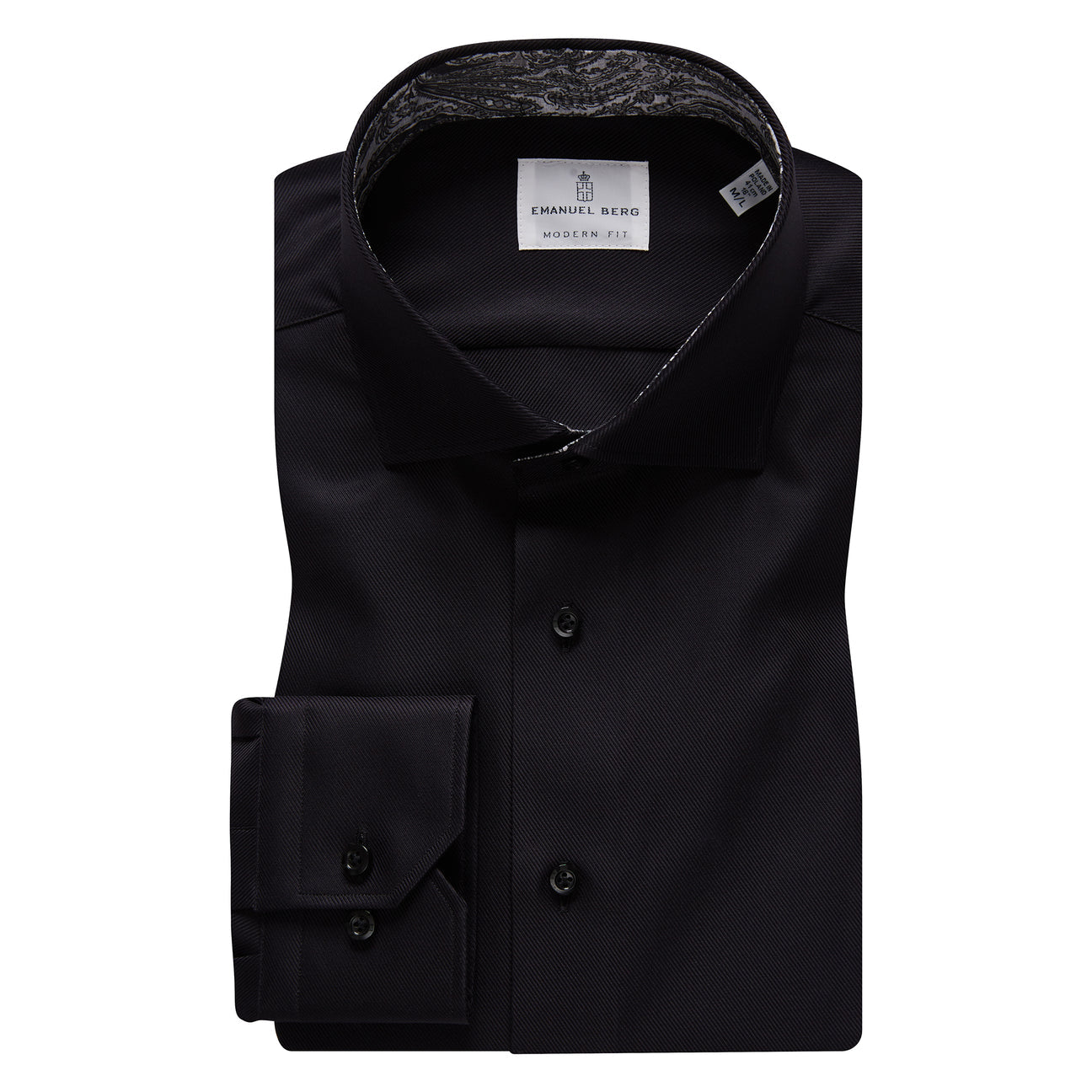 Black Textured Twill Dress Casual Dress Shirt