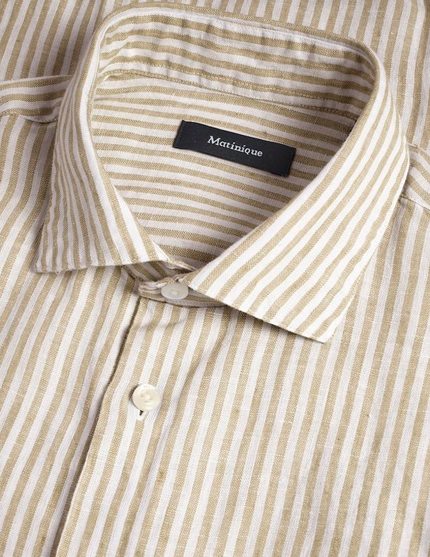 Marc Short Linen Shirt In Brown Soil Stripe