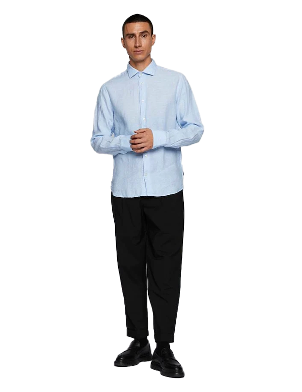 Marc Short Linen Shirt in Chambray Blue