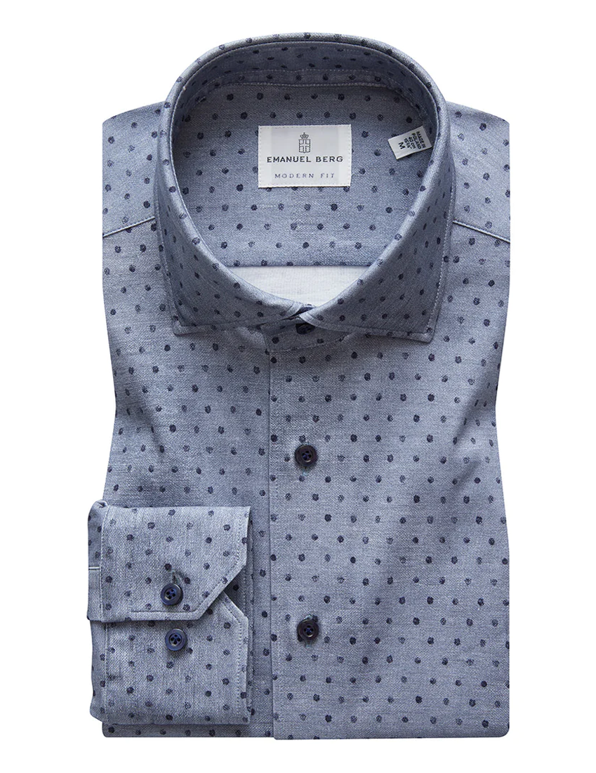 Modern 4-Flex Stretch Knit Shirt in Navy Dot