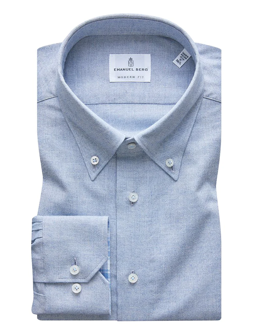 Modern Fit Button Down Collar Shirt in Light Blue