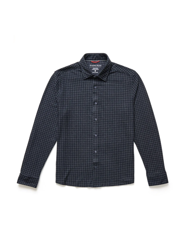 Navy Houndstooth Brushed LS Jersey Fleece