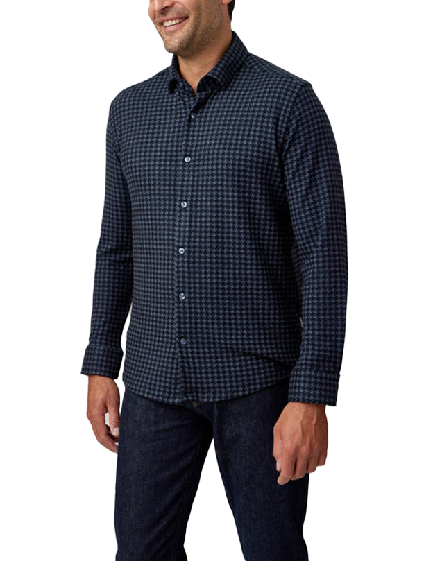 Navy Houndstooth Brushed LS Jersey Fleece