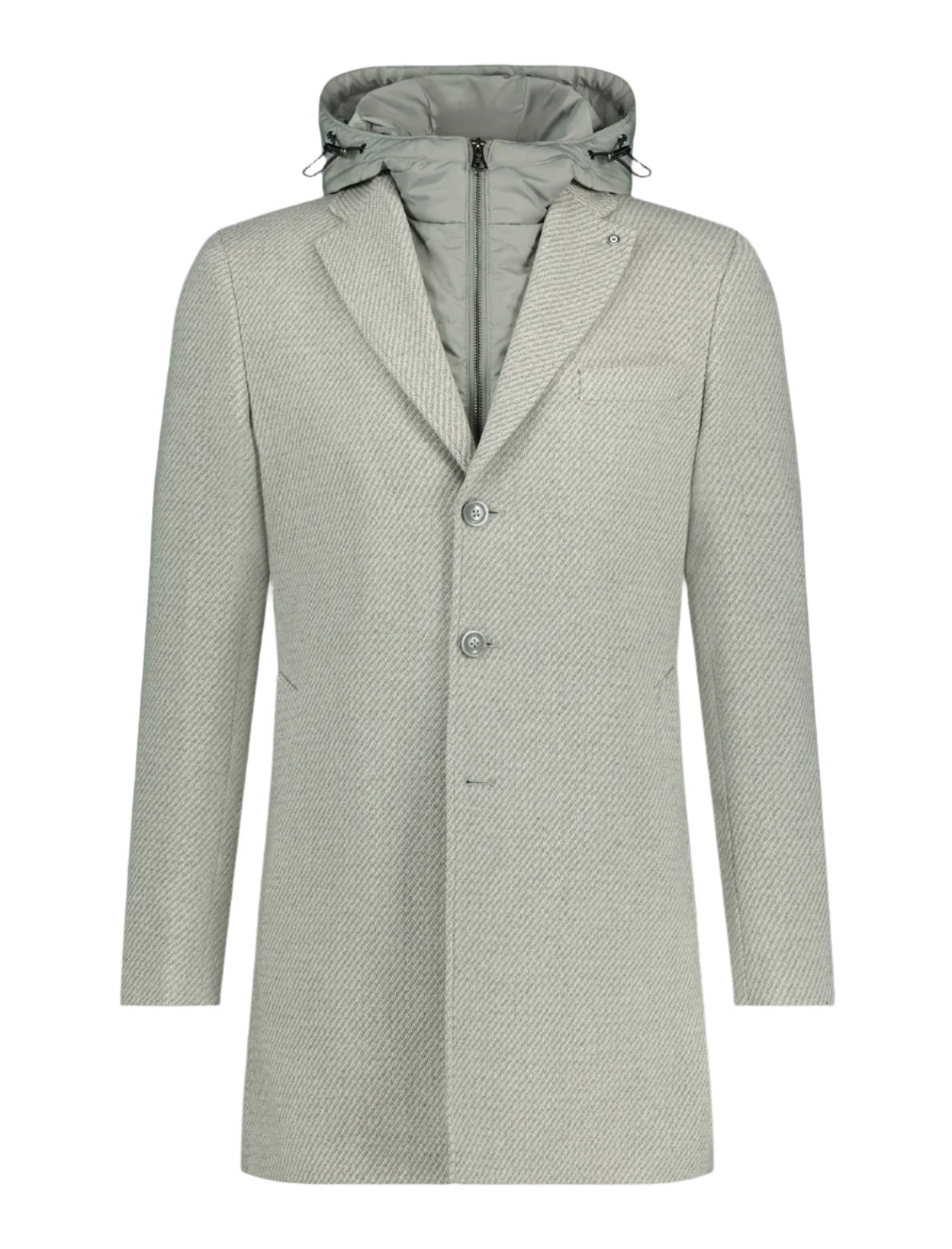 Wool Twill Outerwear with Removable Hood Inlay