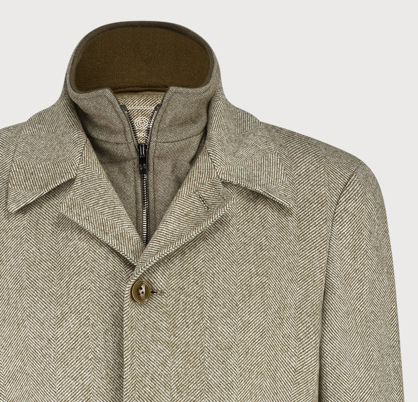 Beige Herringbone Overcoat