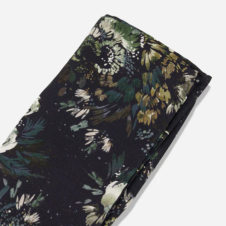 Kelly Ventura x The Tie Bar Enchanted Meadow Floral Black Pocket Square