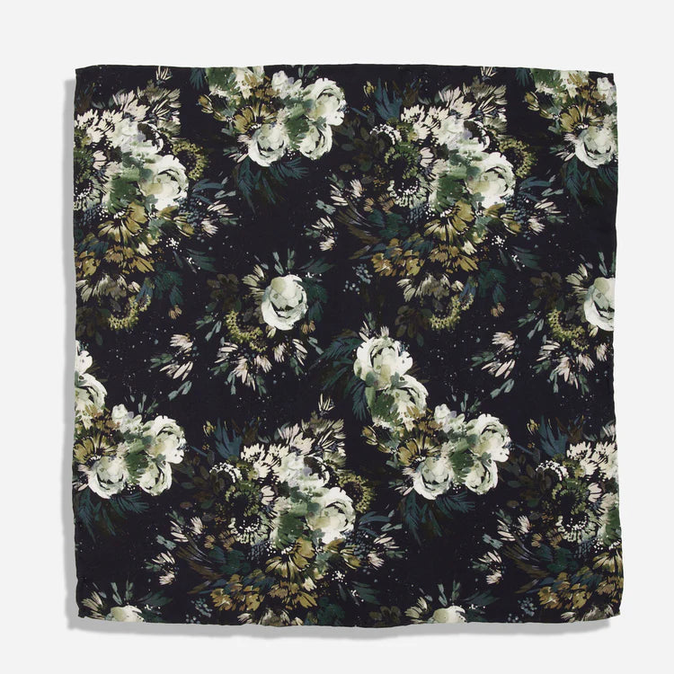 Kelly Ventura x The Tie Bar Enchanted Meadow Floral Black Pocket Square