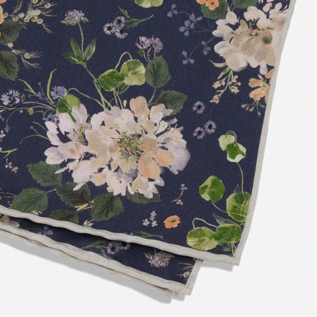 Kelly Ventura x Tie Bar Peony Garden Twilight Blue Pocket Square
