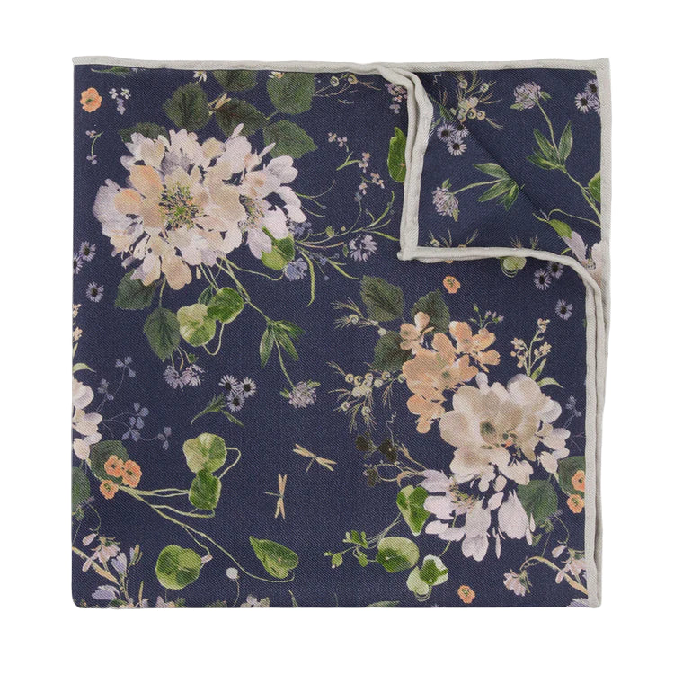 Kelly Ventura x Tie Bar Peony Garden Twilight Blue Pocket Square