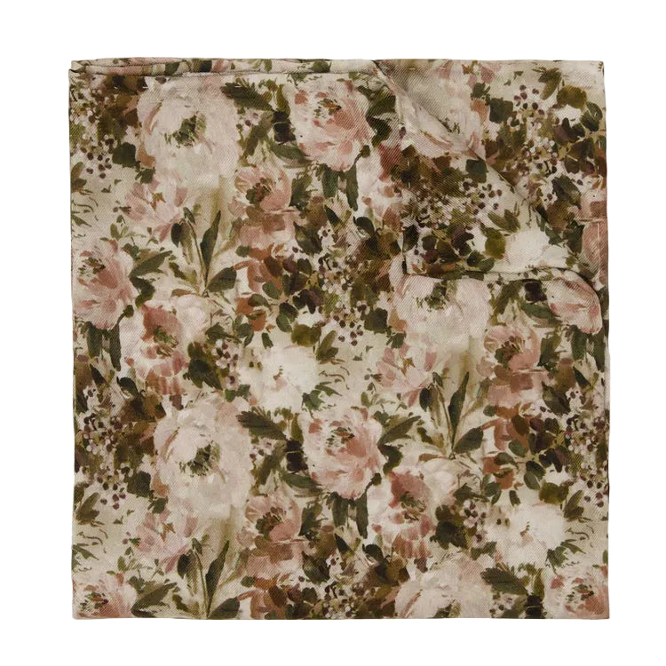 Floral patterned fabric swatch on a white background