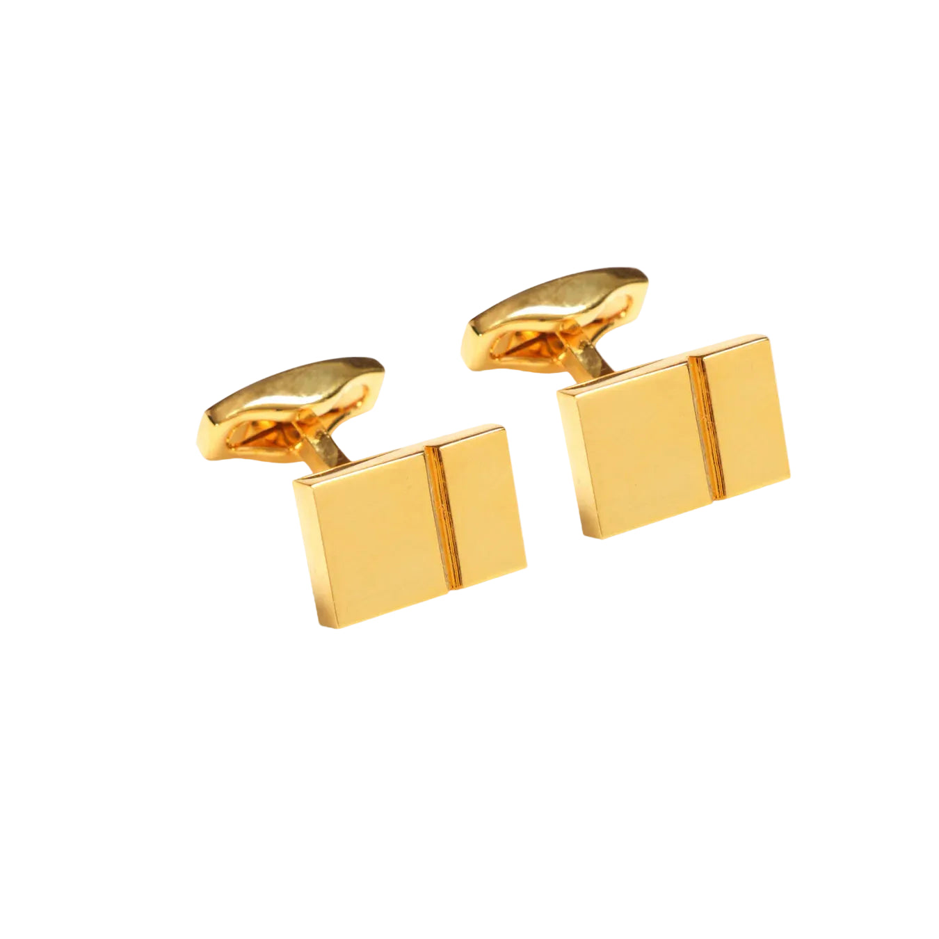Gold square cufflinks on a light gray background