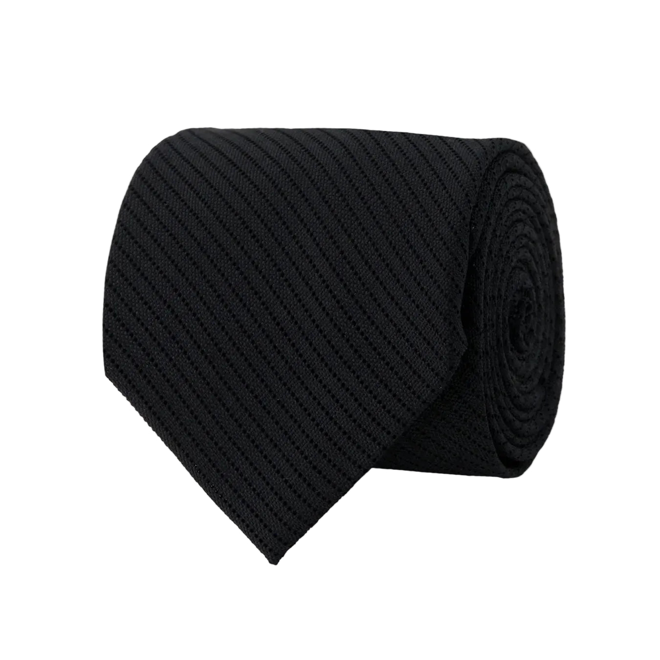 Black ribbed tie on a light gray background