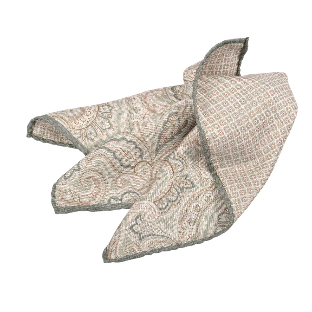 Olive Green Floral Medallion Reversible Pocket Square