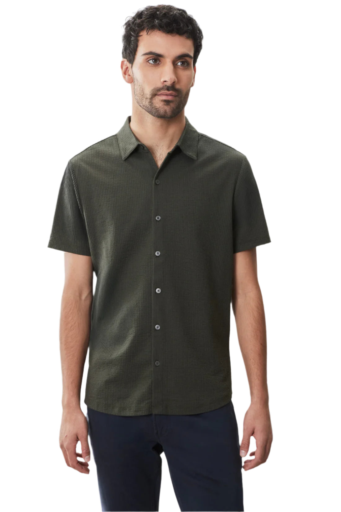 Manny SS Seersucker Knit Shirt in Dark Olive