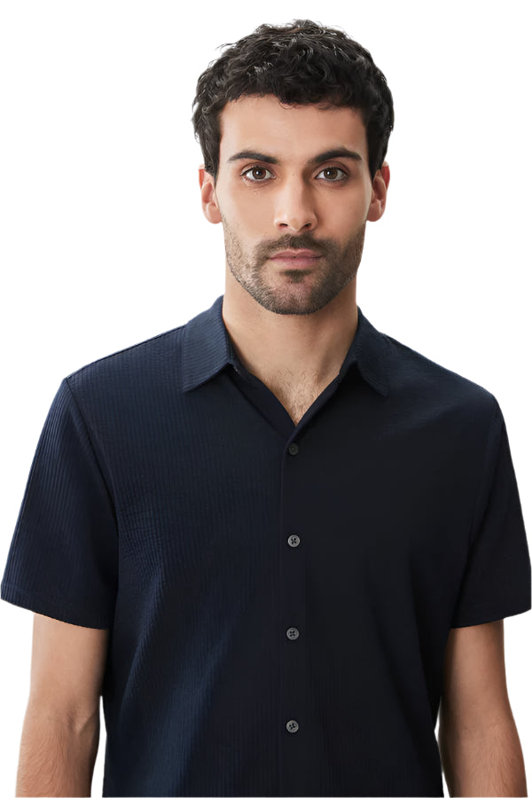 Manny SS Seersucker Knit Shirt in Navy