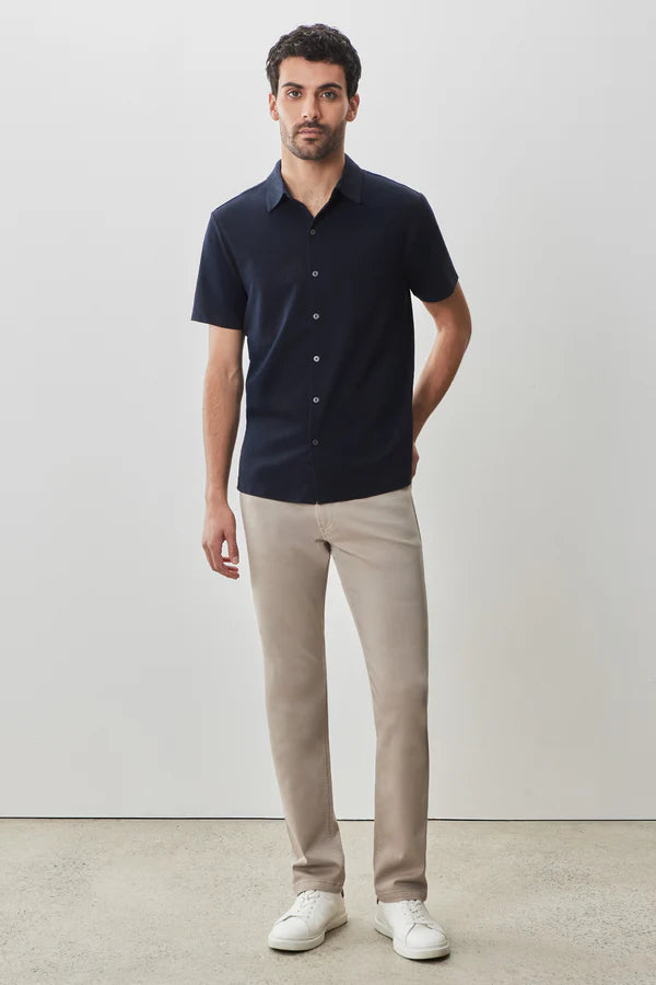 Manny SS Seersucker Knit Shirt in Navy