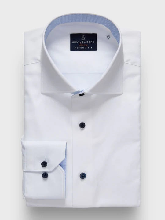 Natural Stretch Yoga Twill Premium Luxury Dress Shirt in White Contrast Button