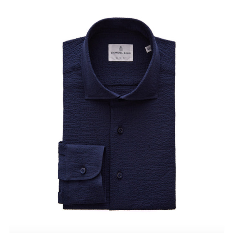Textured Crinkle Hybrid Shirt in Navy