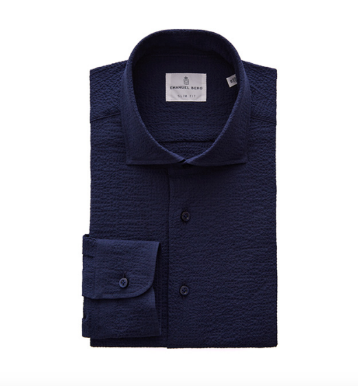 Textured Crinkle Hybrid Shirt in Navy