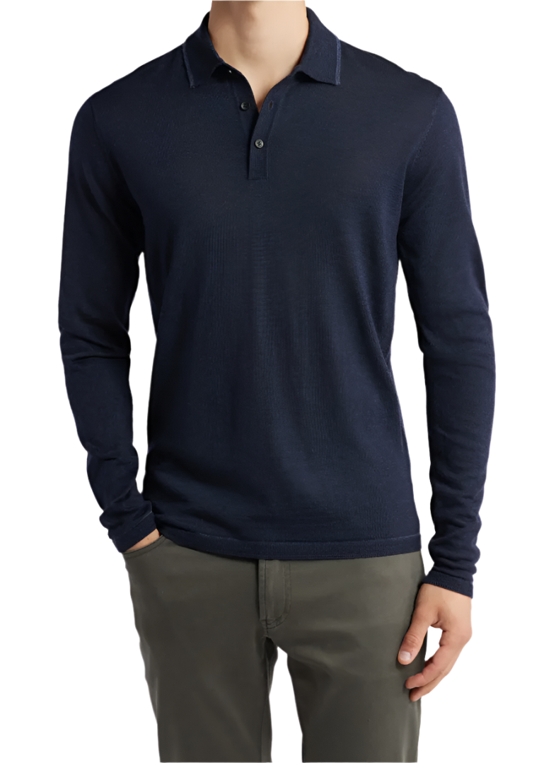 Roman LS Navy Knit Polo