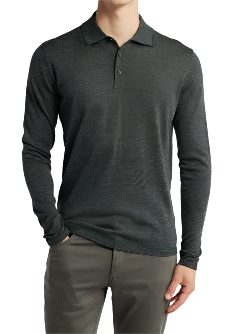 Roman LS Olive Knit Polo