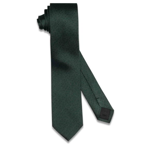 Dark Green Grained Silk Skinny Tie