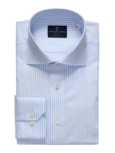 Natural Stretch Yoga Twill Premium Luxury Dress Shirt in Blue Stripe