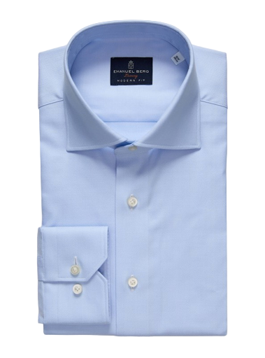 Natural Stretch Yoga Twill Premium Luxury Dress Shirt in Blue Herringbone