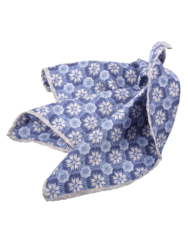 Silk Reversible Pocket Square in Blue/Silver