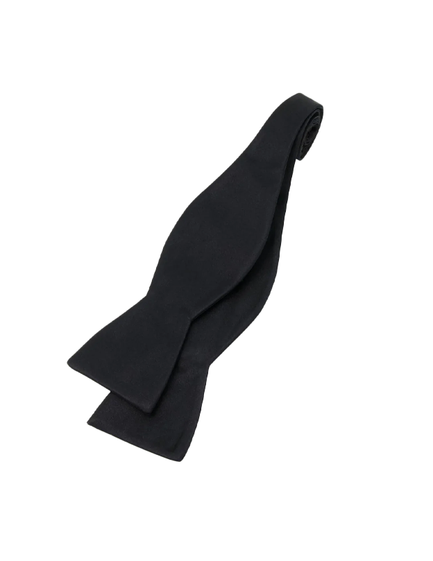 Solid Satin Black Bow Tie- Self Tie
